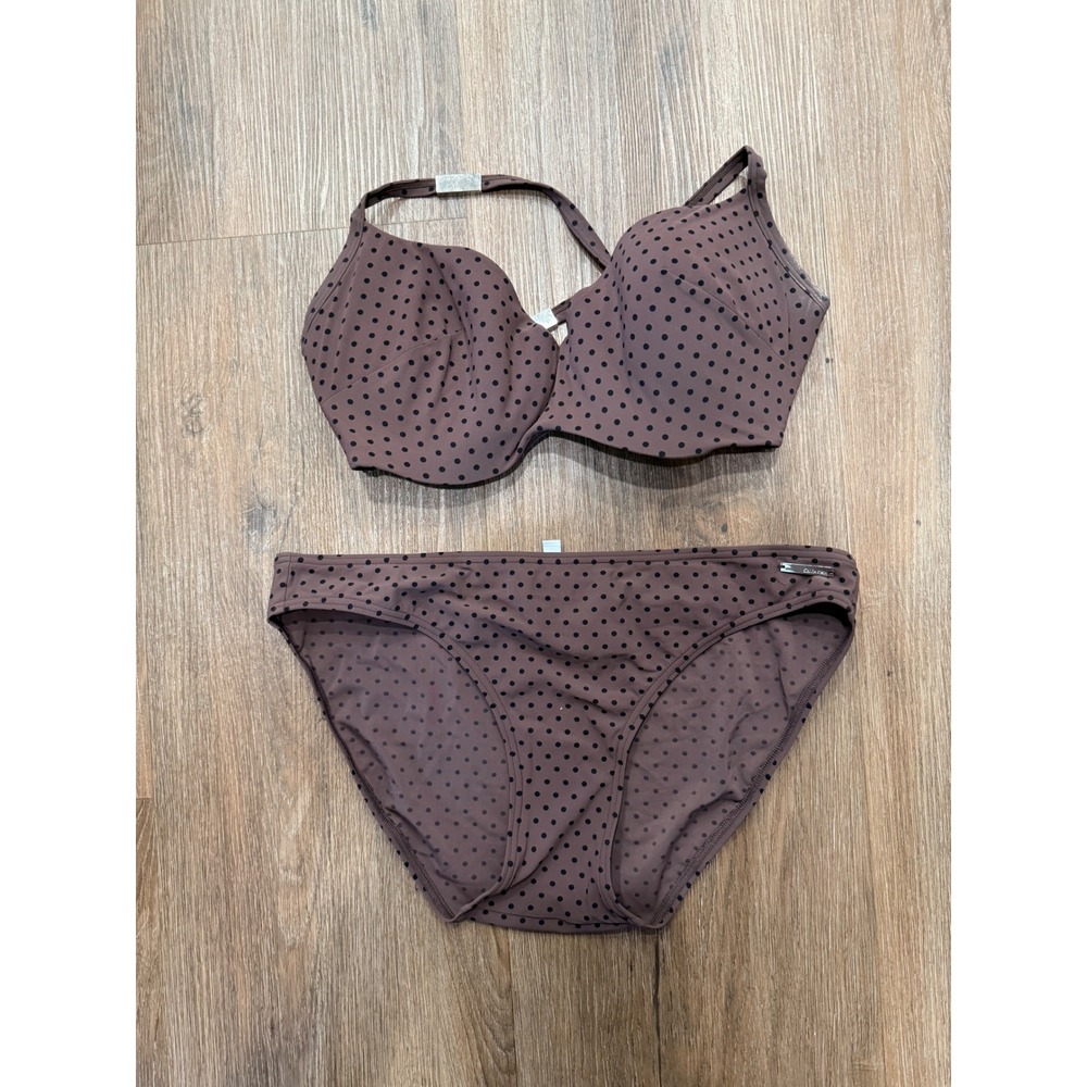 Calvin Klein Swimwear Brown Polka Dot Bikini Set 34D‎
